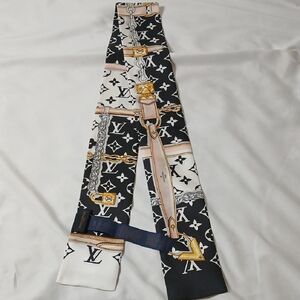 Louis Vuitton Monogram Silk Scarf in Black, White, and Gold